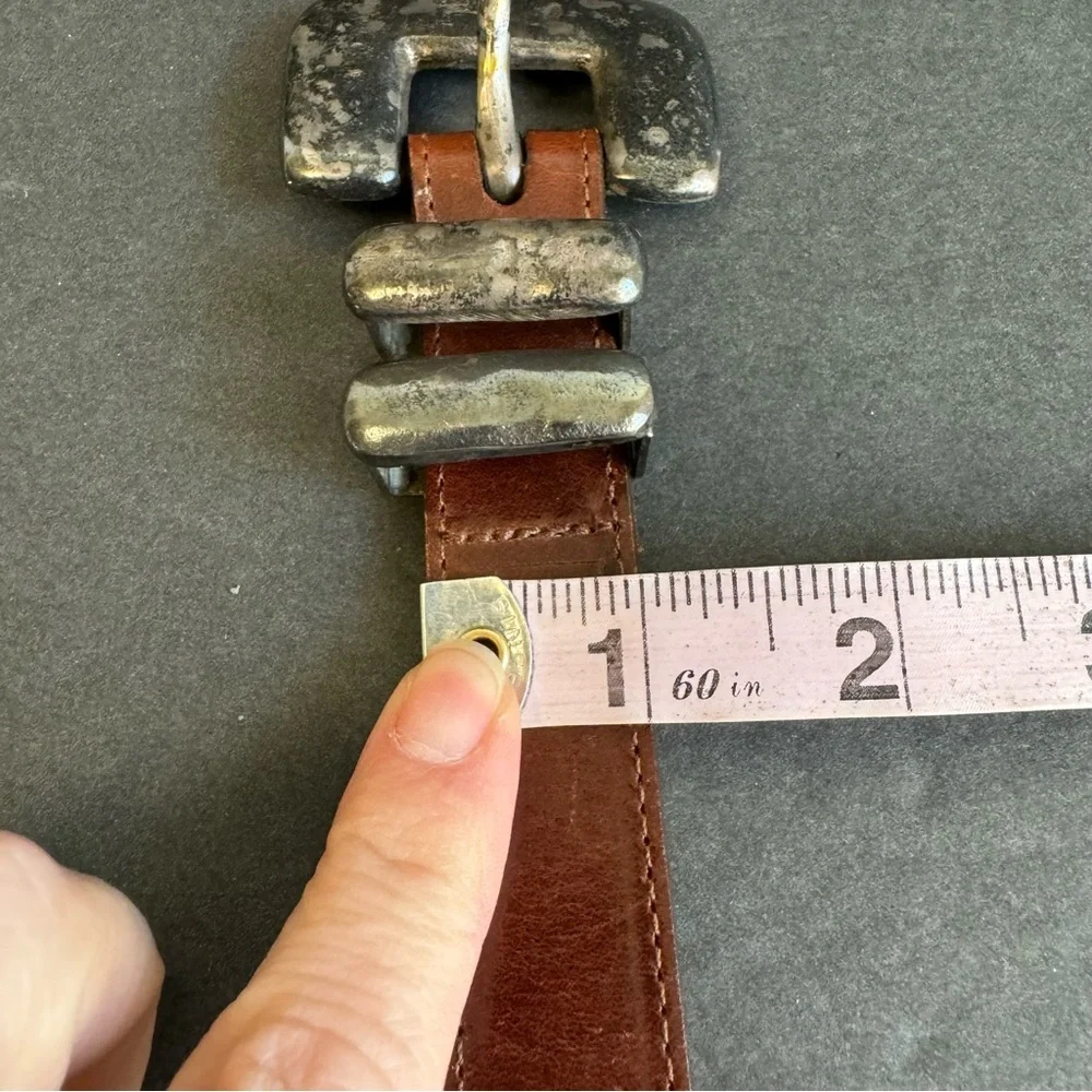 Y2K Brown Leather Belt‎ Eddie Bauer Tarnished Silver Tone Buckle Womens Medium